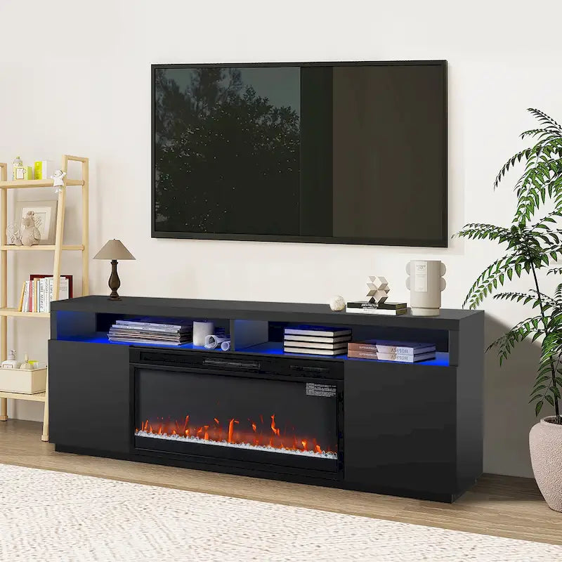 68 Modern Black RGB Electric Fireplace TV Stands Console for TVs Up to 72-inch