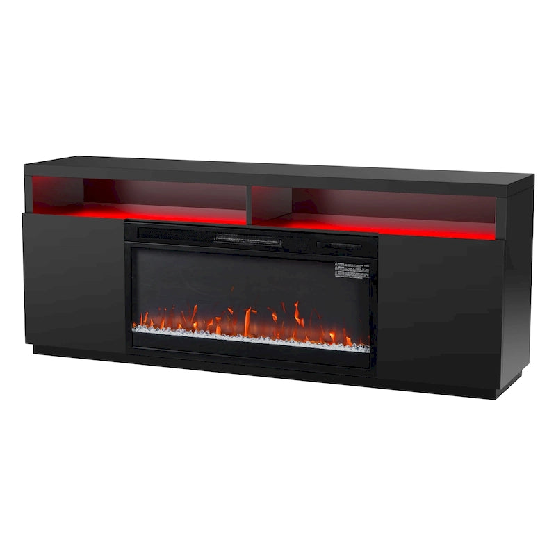 Meuble TV cheminée électrique RGB noir moderne de 68, console pour téléviseurs jusqu’à 72 pouces