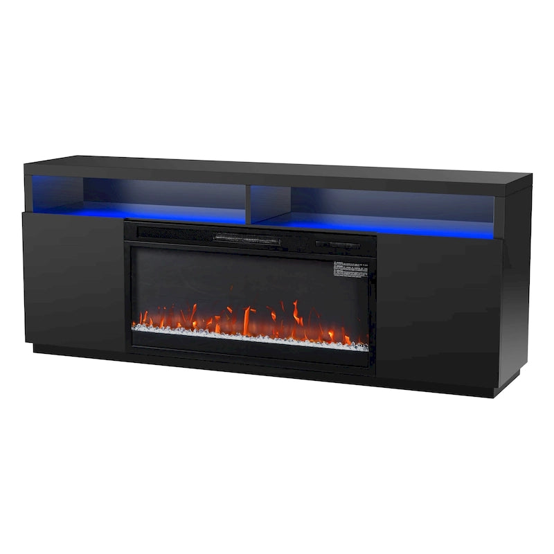 Meuble TV cheminée électrique RGB noir moderne de 68, console pour téléviseurs jusqu’à 72 pouces