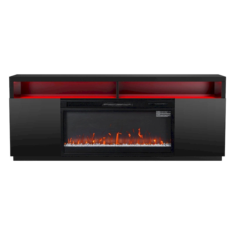 Meuble TV cheminée électrique RGB noir moderne de 68, console pour téléviseurs jusqu’à 72 pouces