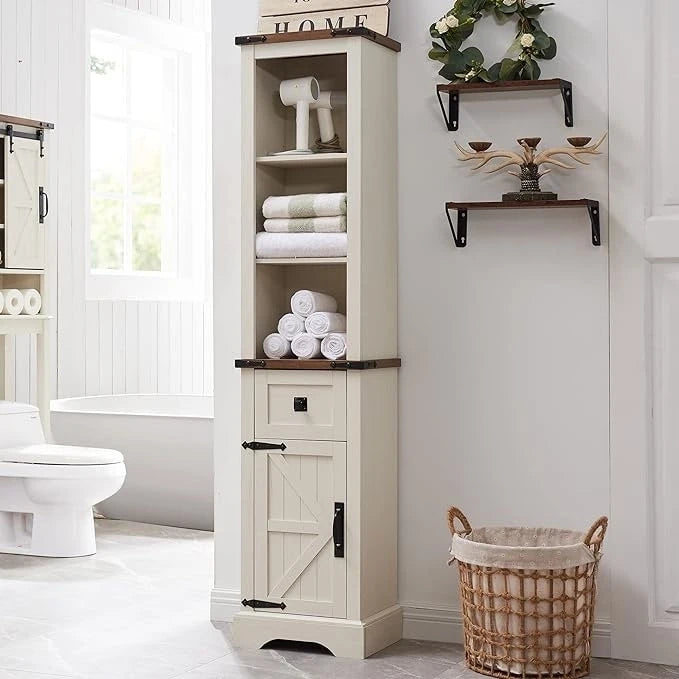 Gabinete de almacenamiento para baño estilo granja, gabinete de almacenamiento, torre alta para ropa de cama