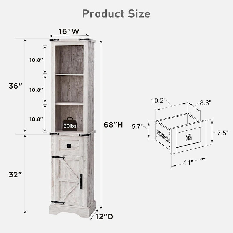 Armário de arrumação para casa de banho de estilo rústico, armário de arrumação, coluna alta para roupa de casa
