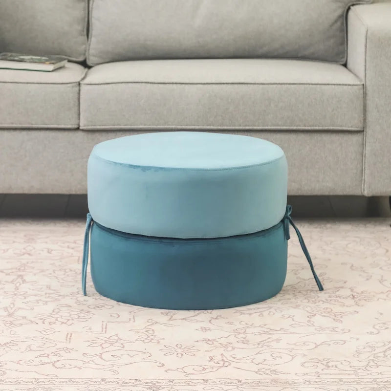 Pouf ottomano rotondo in velluto - doppio strato, convertibile