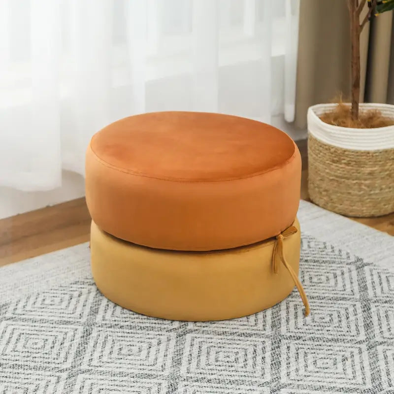 Adeco Round Pouf Upholstered Footrest Ottoman