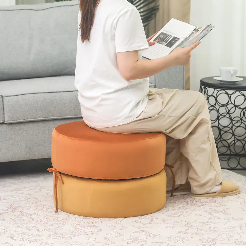 Pouf ottomano rotondo in velluto - doppio strato, convertibile
