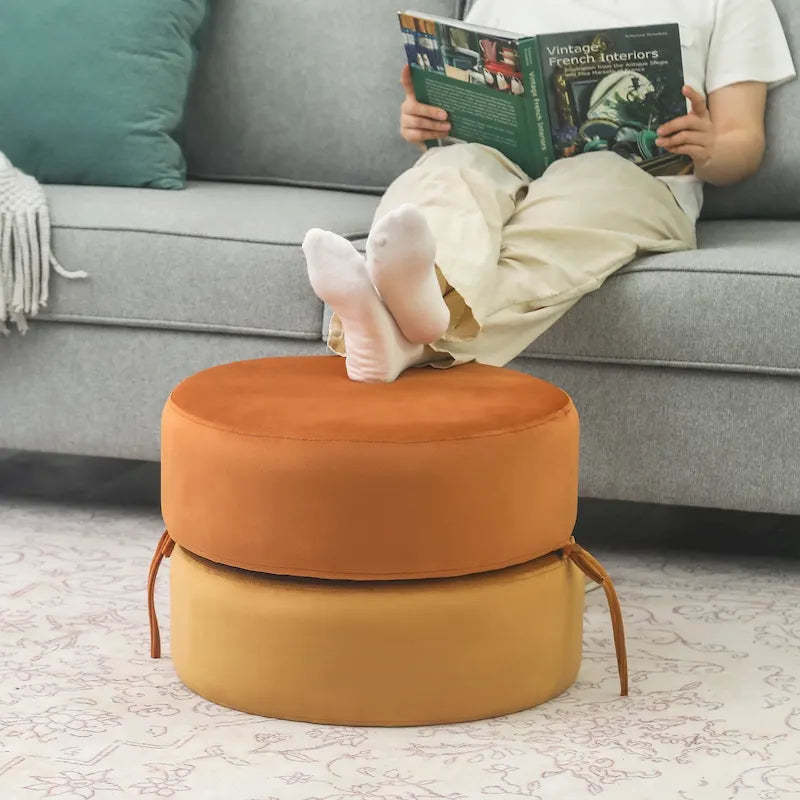 Pouf ottomano rotondo in velluto - doppio strato, convertibile