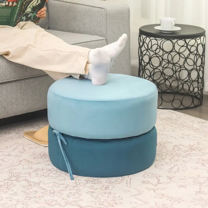 Pouf ottomano rotondo in velluto - doppio strato, convertibile