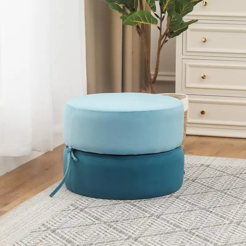 Pouf ottomano rotondo in velluto - doppio strato, convertibile