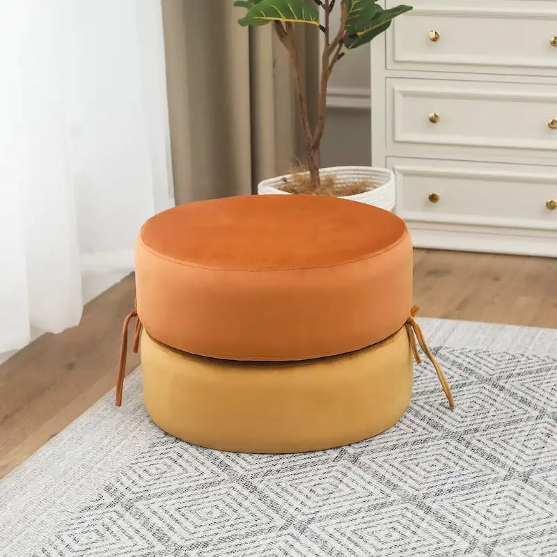 Pouf ottomano rotondo in velluto - doppio strato, convertibile