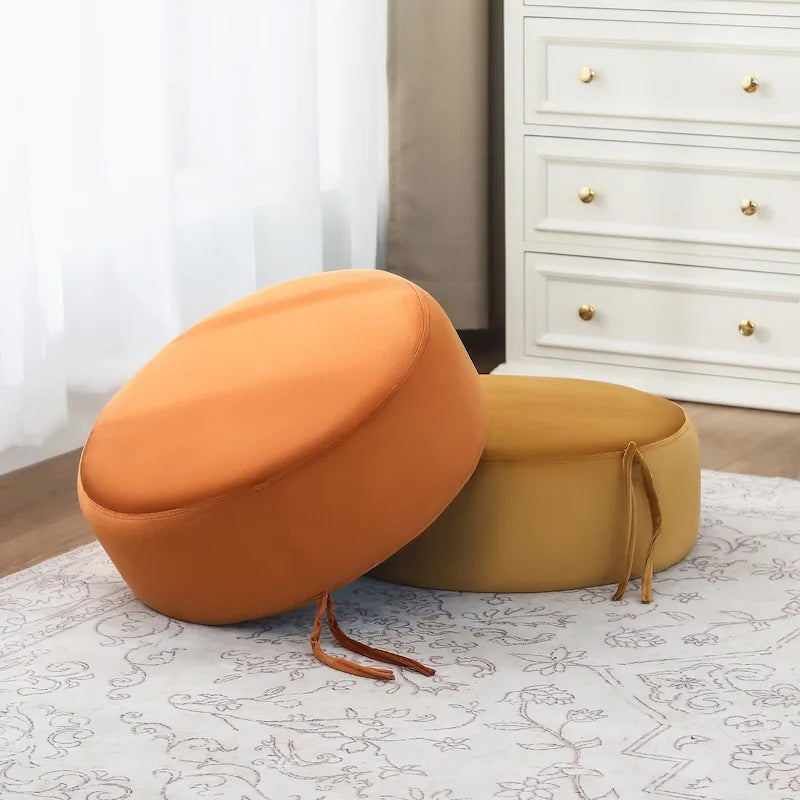 Pouf ottomano rotondo in velluto - doppio strato, convertibile