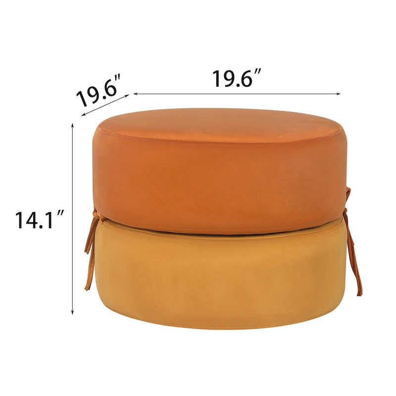 Pouf ottomano rotondo in velluto - doppio strato, convertibile