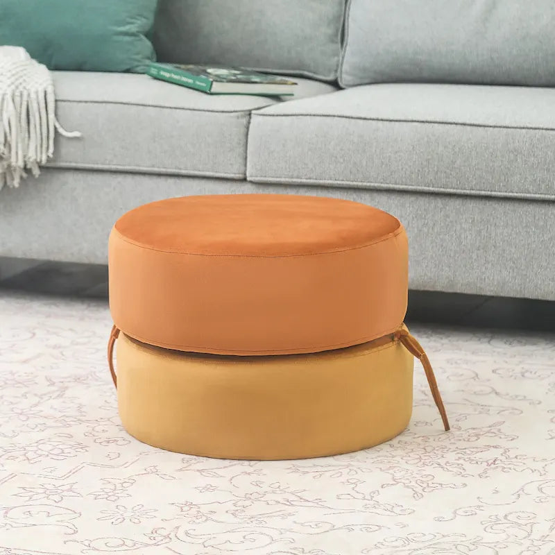Pouf ottomano rotondo in velluto - doppio strato, convertibile