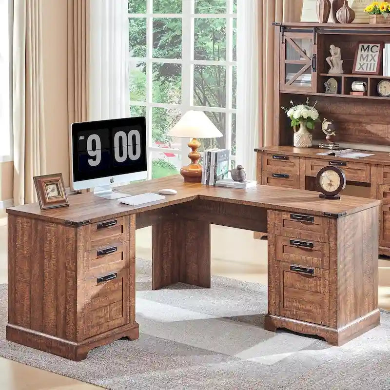 Escritorio ejecutivo en L estilo granja de 60, escritorio esquinero de madera, escritorio para computadora
