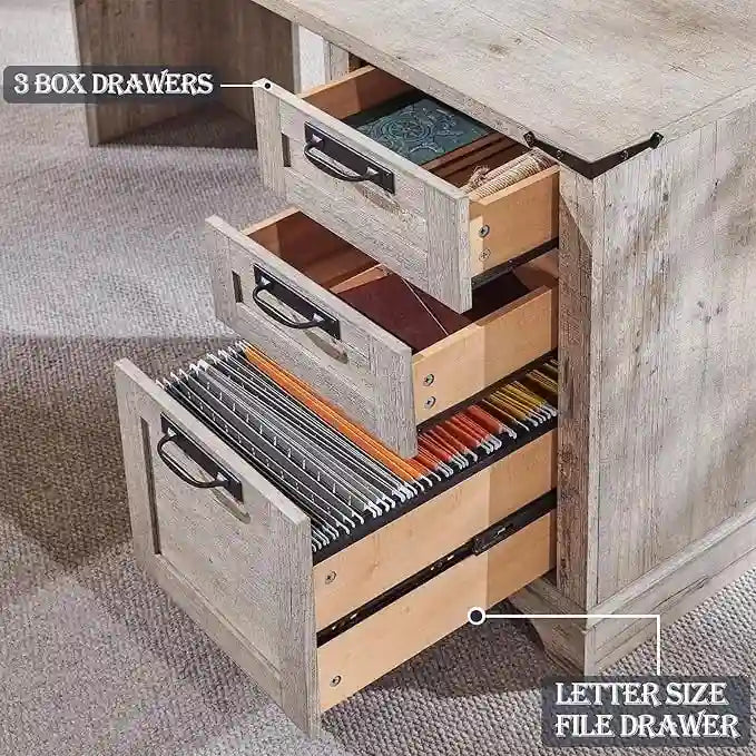 60 L-förmiger Chefschreibtisch im Landhausstil, Eckschreibtisch aus Holz, Computerschreibtisch