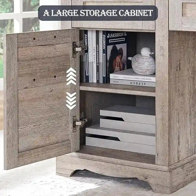 60 L-förmiger Chefschreibtisch im Landhausstil, Eckschreibtisch aus Holz, Computerschreibtisch
