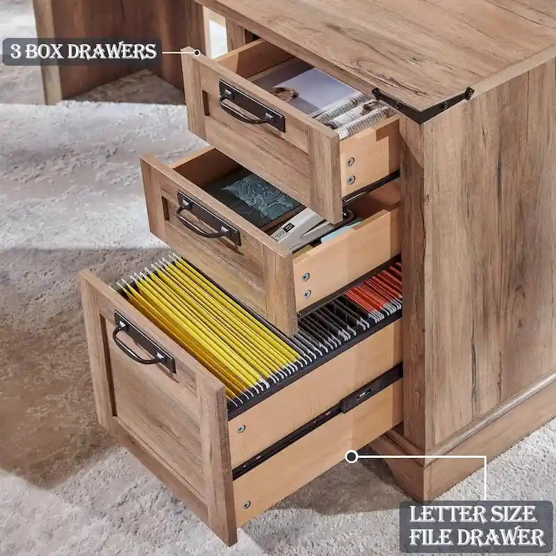 60 L-förmiger Chefschreibtisch im Landhausstil, Eckschreibtisch aus Holz, Computerschreibtisch