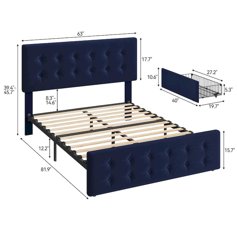 Estructura de cama tamaño Queen con 4 cajones de almacenamiento y cabecero