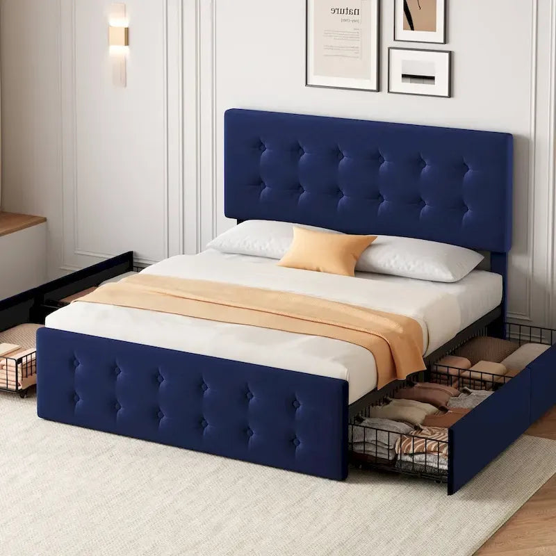 Estructura de cama tamaño Queen con 4 cajones de almacenamiento y cabecero