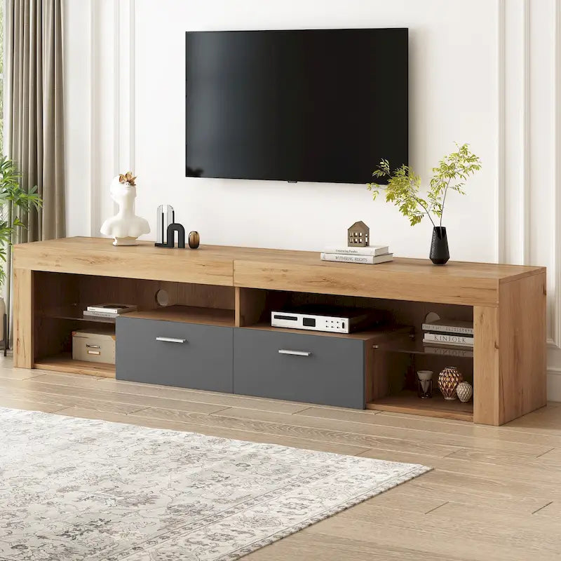 Modern Design TV Stands for TVs up to 80, LED Light Entertainment Center, Media Console with 6 Storage Cabinets