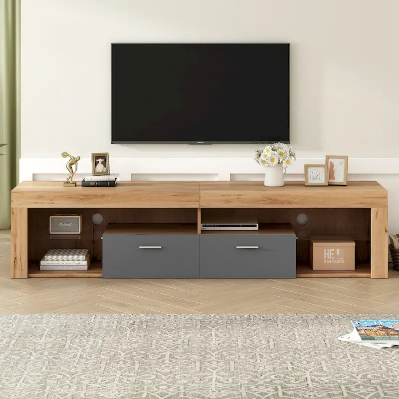 Muebles para TV de diseño moderno para televisores de hasta 80, centro de entretenimiento con luz LED y consola multimedia con 6 gabinetes de almacenamiento