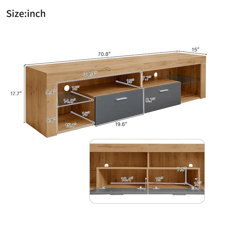Muebles para TV de diseño moderno para televisores de hasta 80, centro de entretenimiento con luz LED y consola multimedia con 6 gabinetes de almacenamiento